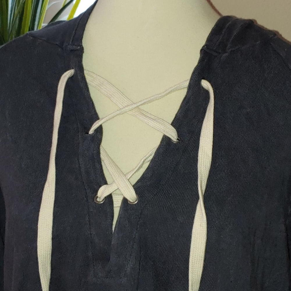 NWT Project Social T Charcoal Bali Lace Up Sweater - Picture 6 of 12